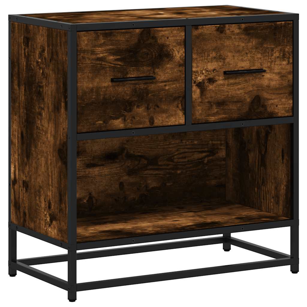 vidaXL Bedside Cabinet Smoked Oak 60x31x60 cm Engineered Wood and Metal 2