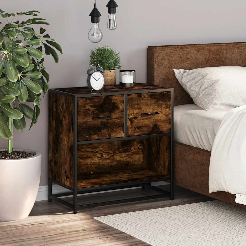 vidaXL Bedside Cabinet Smoked Oak 60x31x60 cm Engineered Wood and Metal 3