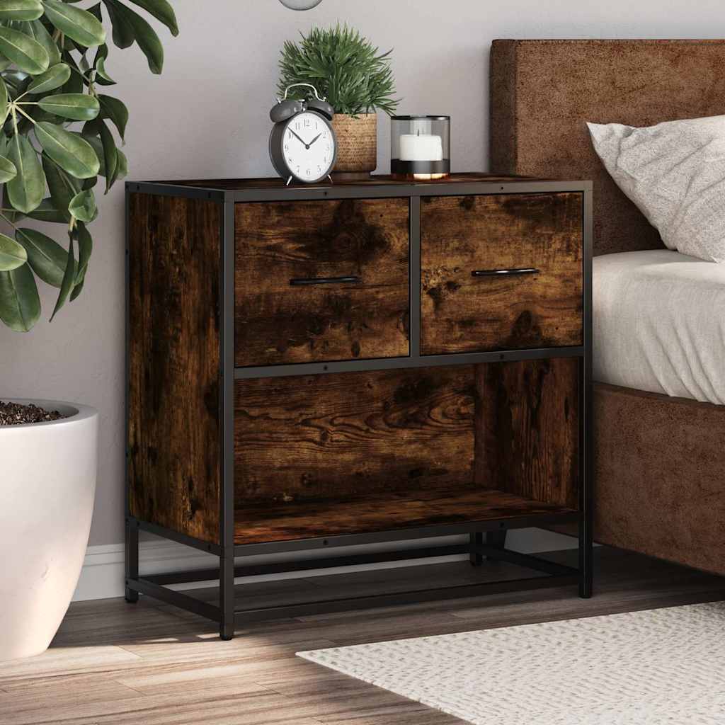 vidaXL Bedside Cabinet Smoked Oak 60x31x60 cm Engineered Wood and Metal 4