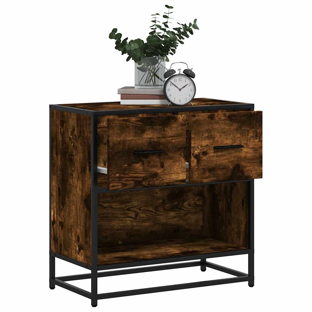 vidaXL Bedside Cabinet Smoked Oak 60x31x60 cm Engineered Wood and Metal 1