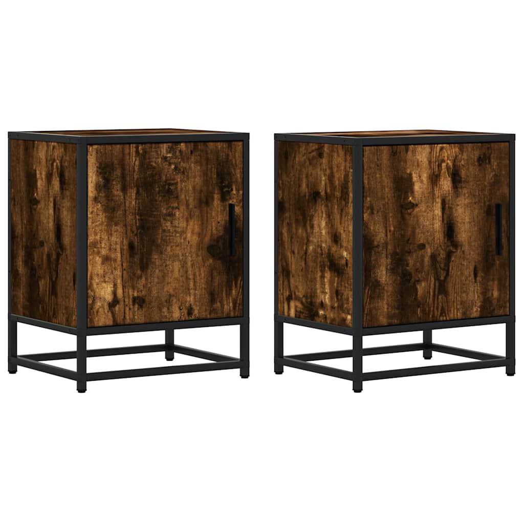 vidaXL Bedside Cabinets 2 pcs Smoked Oak 40x31x50 cm Engineered Wood and Metal 2