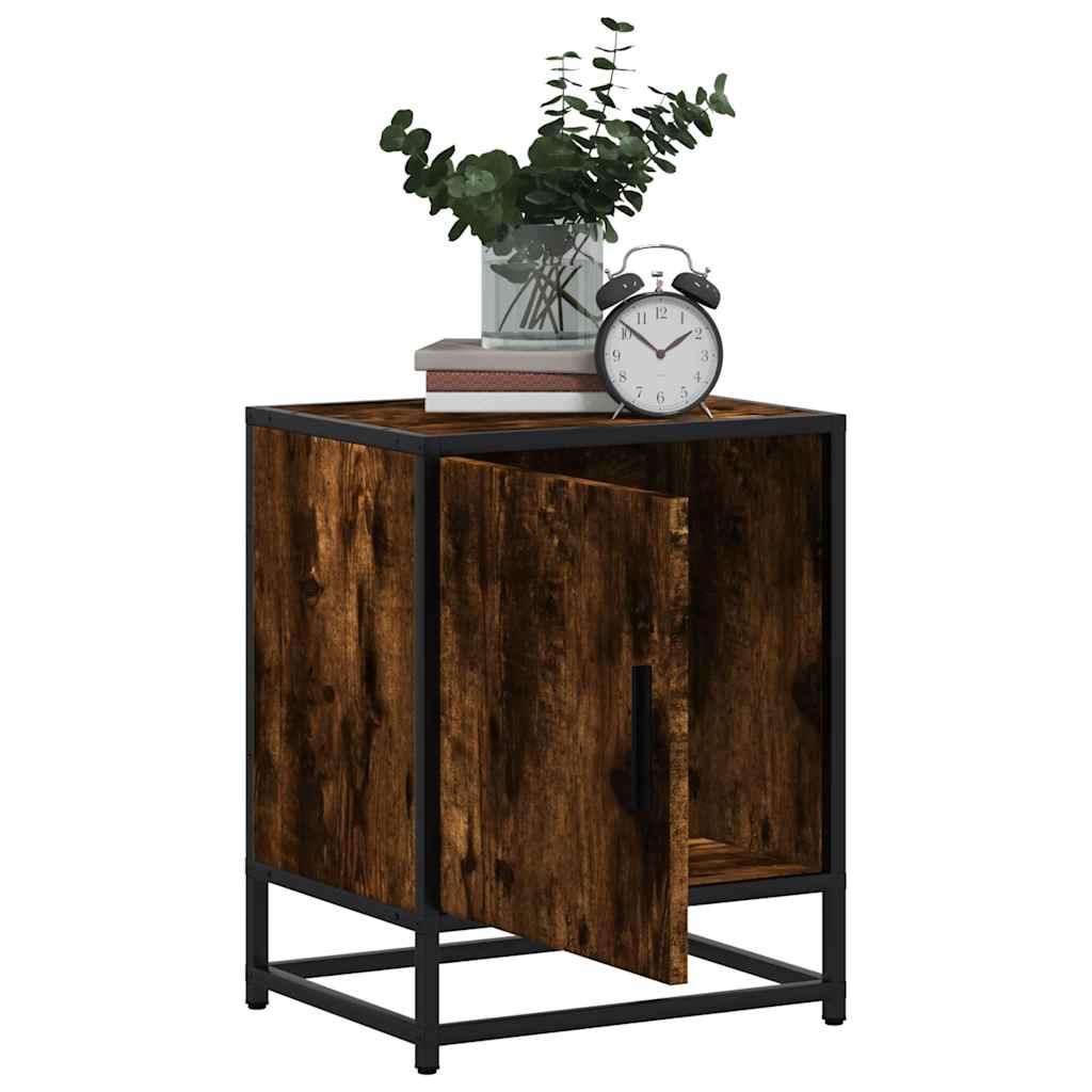 vidaXL Bedside Cabinets 2 pcs Smoked Oak 40x31x50 cm Engineered Wood and Metal 4