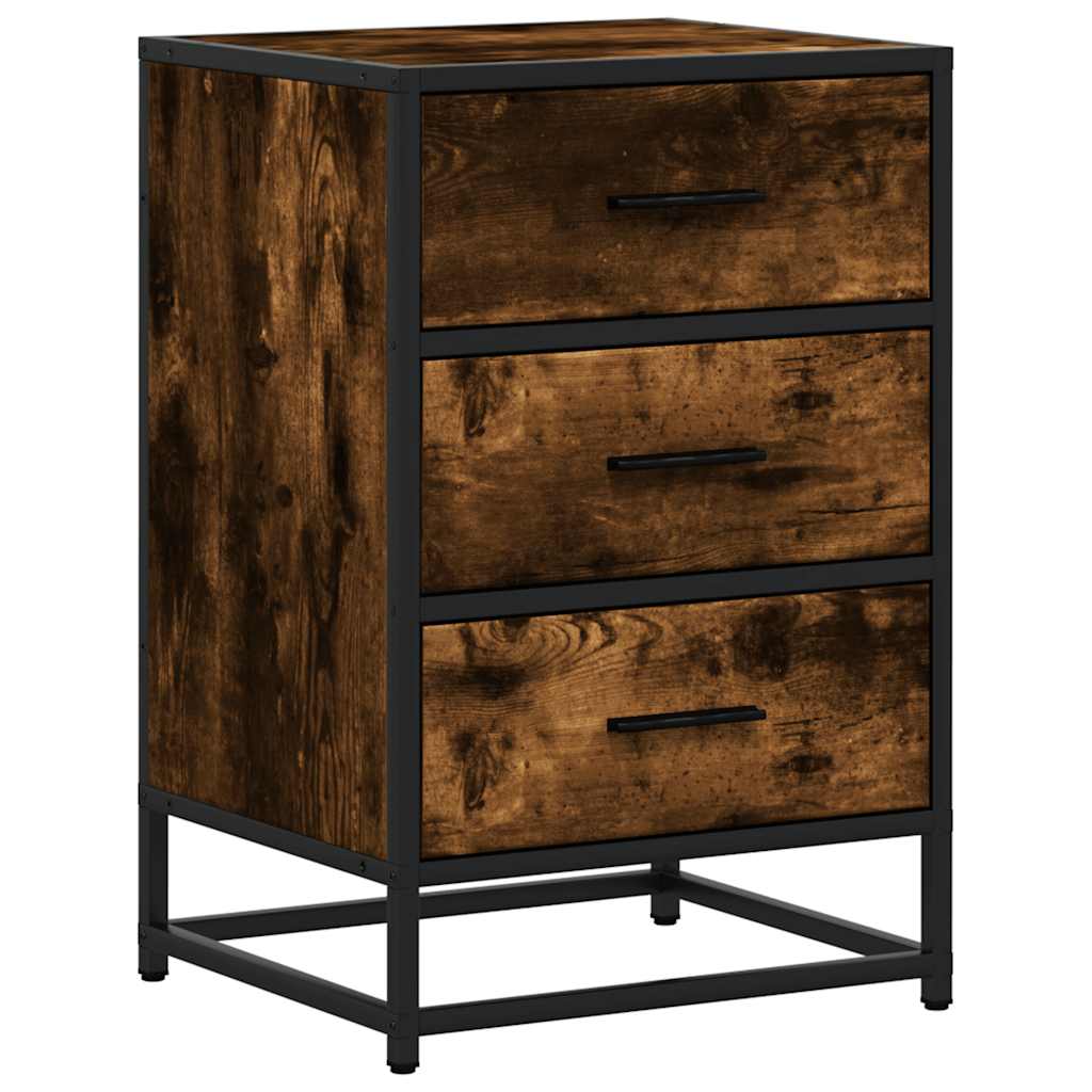 vidaXL Bedside Cabinet Smoked Oak 40x34.5x60 cm Engineered Wood and Metal 2