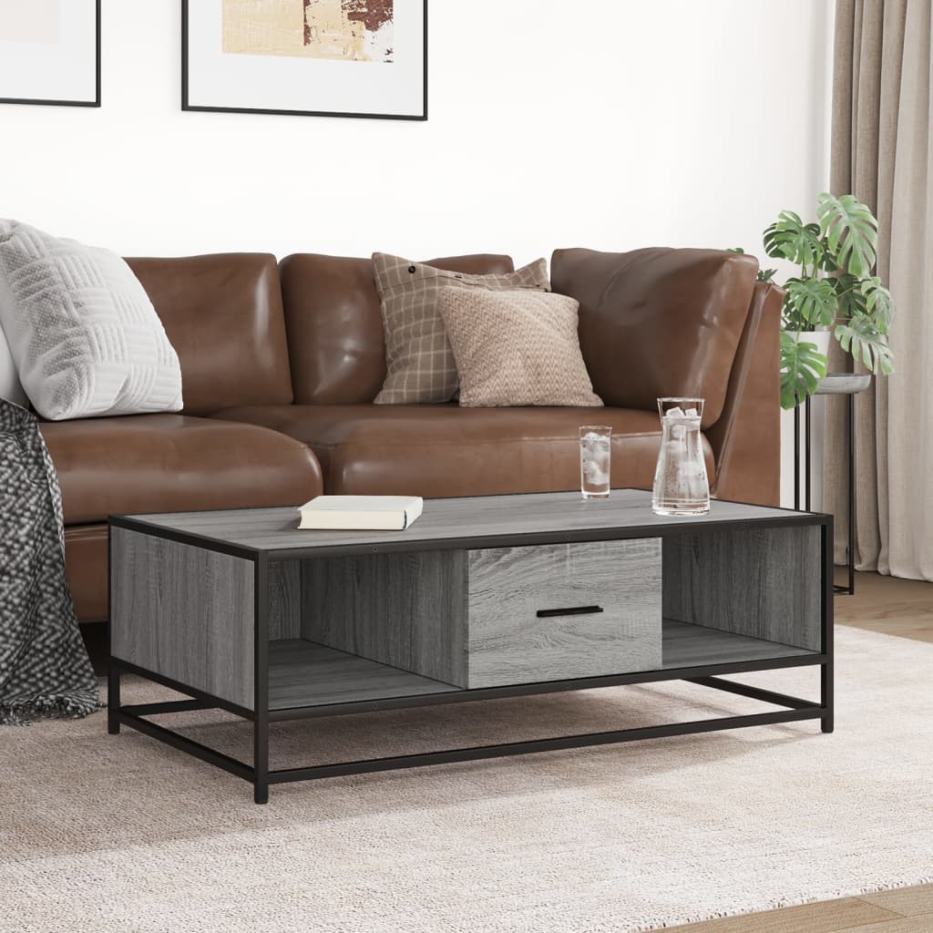 vidaXL Coffee Table Grey Sonoma 100x57x35 cm Engineered Wood and Metal 3