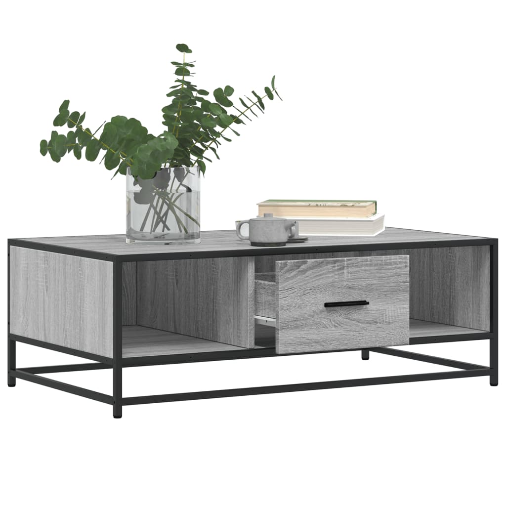 vidaXL Coffee Table Grey Sonoma 100x57x35 cm Engineered Wood and Metal 4