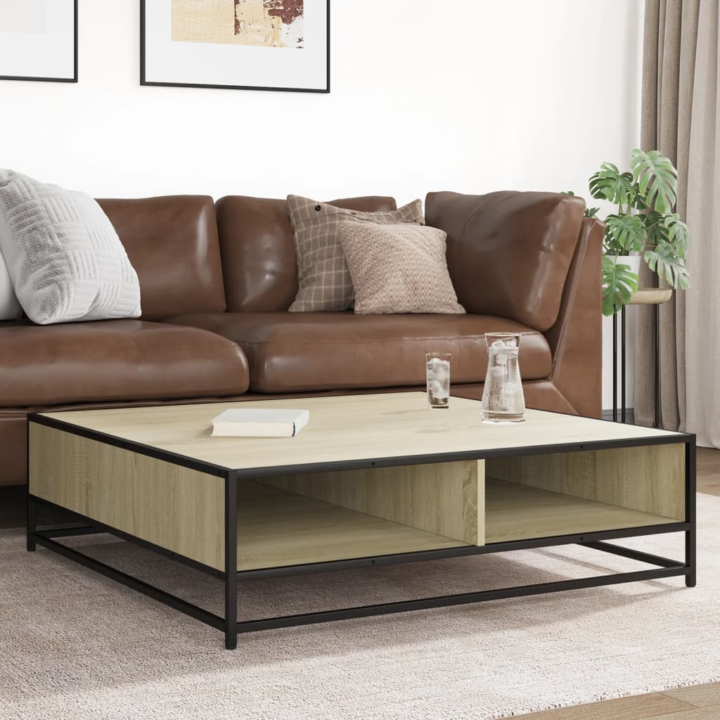 vidaXL Coffee Table Sonoma Oak 100x100x30 cm Engineered Wood and Metal 3
