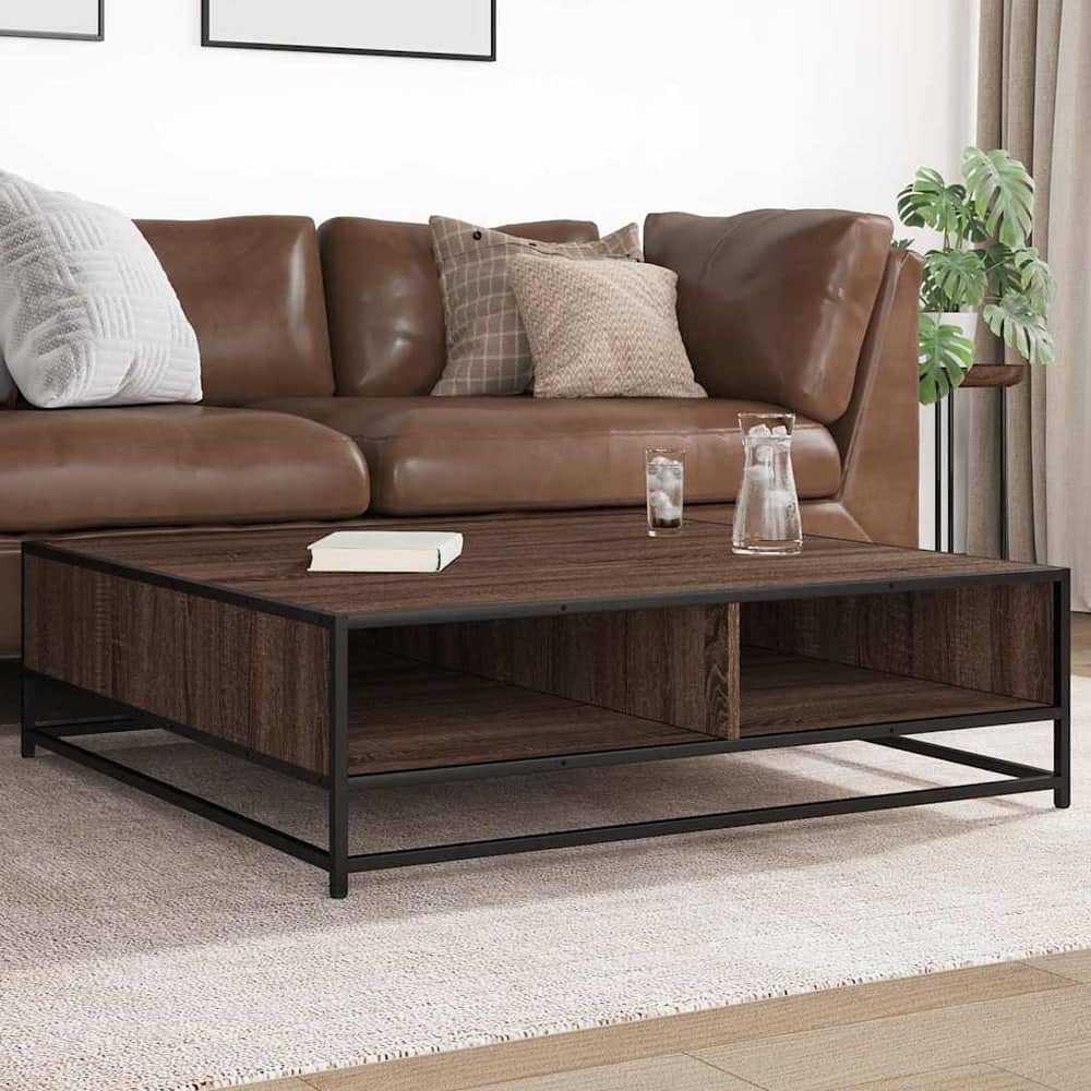 Coffee Table Brown Oak Engineered Wood and Metal Brown oak and black