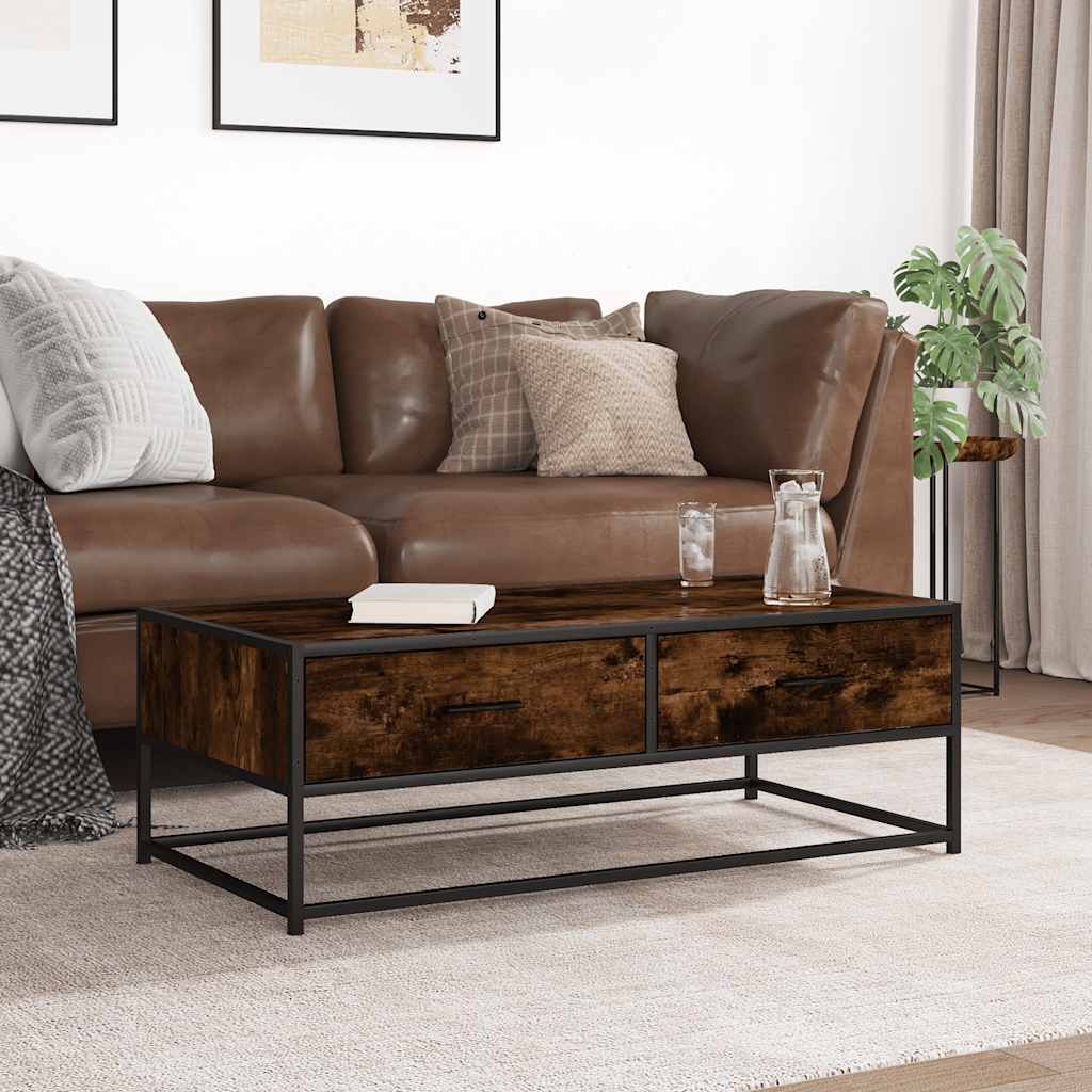 vidaXL Coffee Table Smoked Oak 100x50x35 cm Engineered Wood and Metal 3