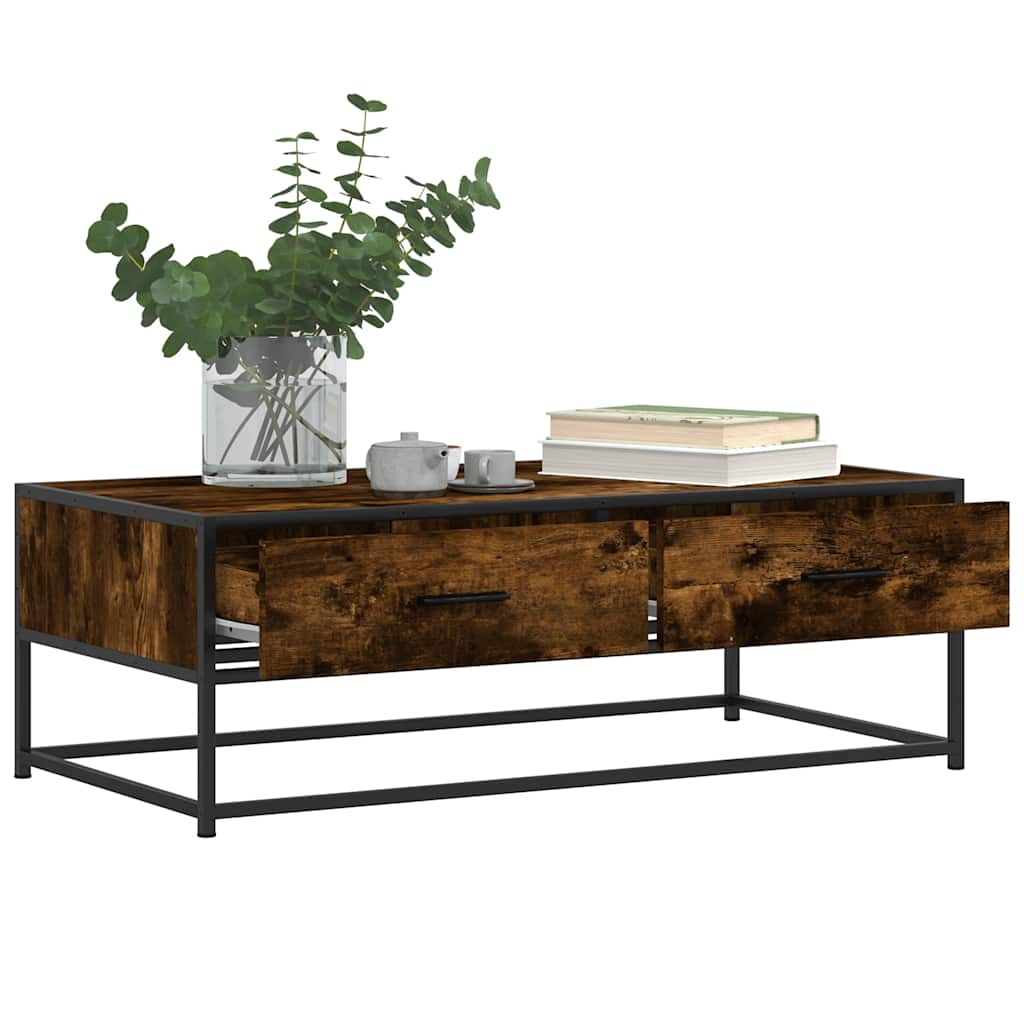 vidaXL Coffee Table Smoked Oak 100x50x35 cm Engineered Wood and Metal 4