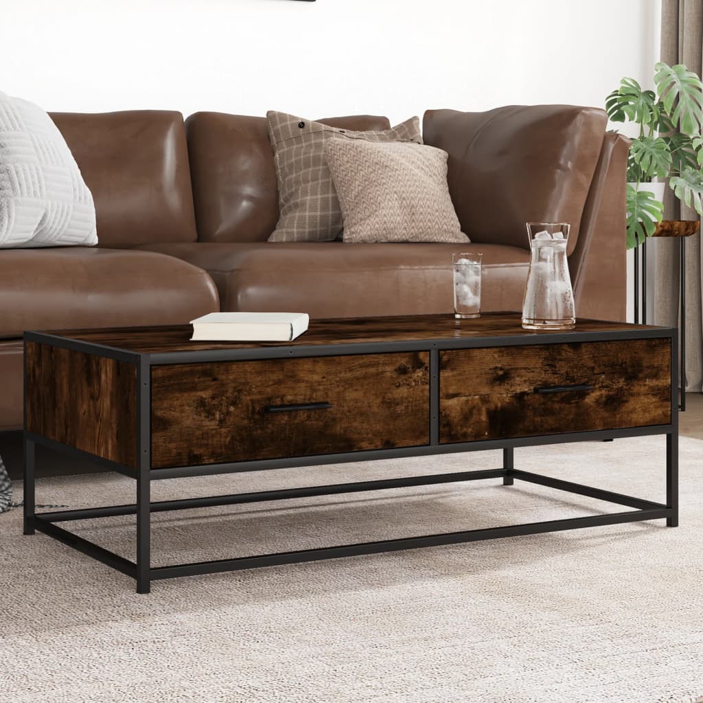 vidaXL Coffee Table Smoked Oak 100x50x35 cm Engineered Wood and Metal 1