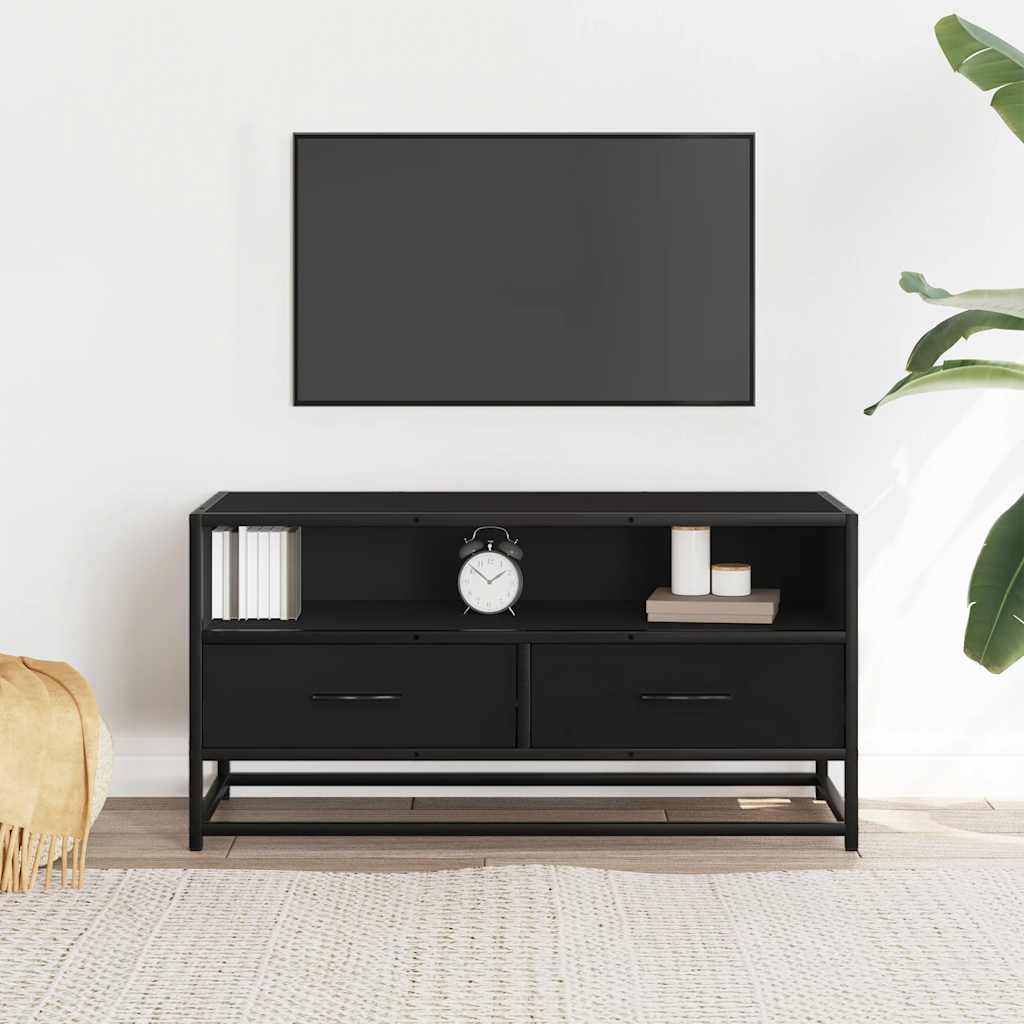 TV Cabinet 80x34,5x40 cm Engineered Wood and Metal Black 80 cm