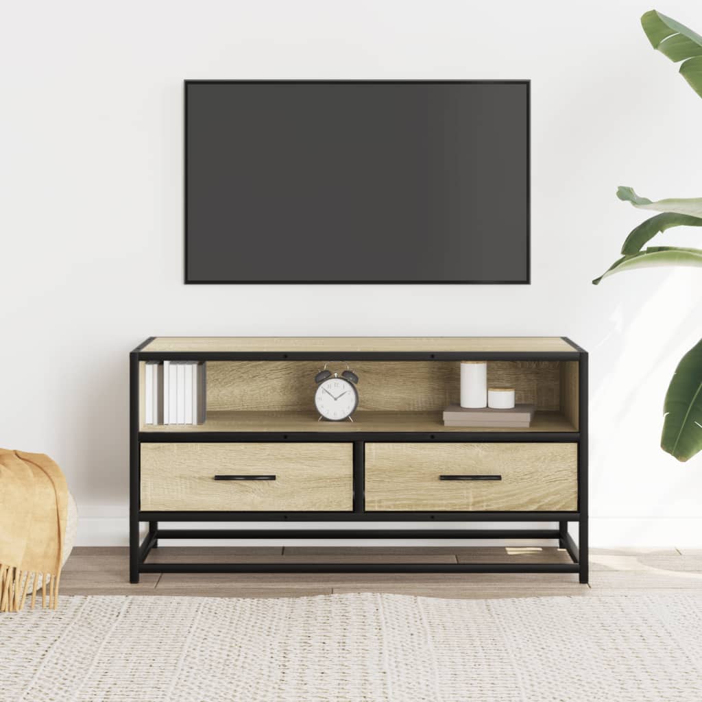 vidaXL TV Cabinet Sonoma Oak 80x34.5x40 cm Engineered Wood and Metal 3