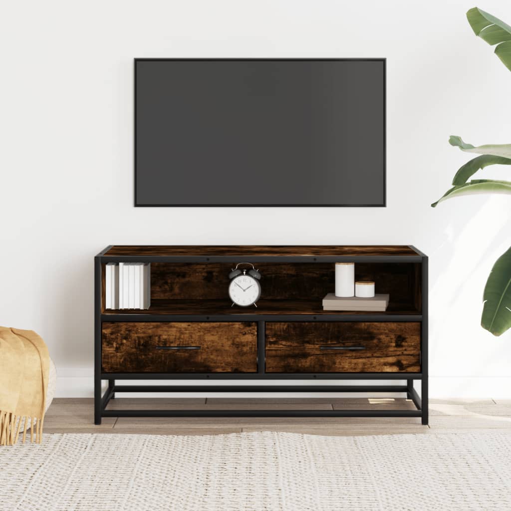 TV Cabinet 80x34,5x40 cm Engineered Wood and Metal Smoked oak 80 cm