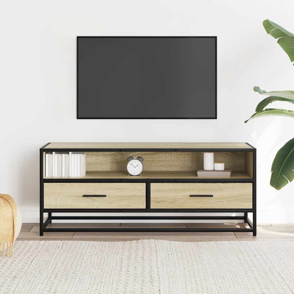 vidaXL TV Cabinet Sonoma Oak 100x34.5x40 cm Engineered Wood and Metal 3