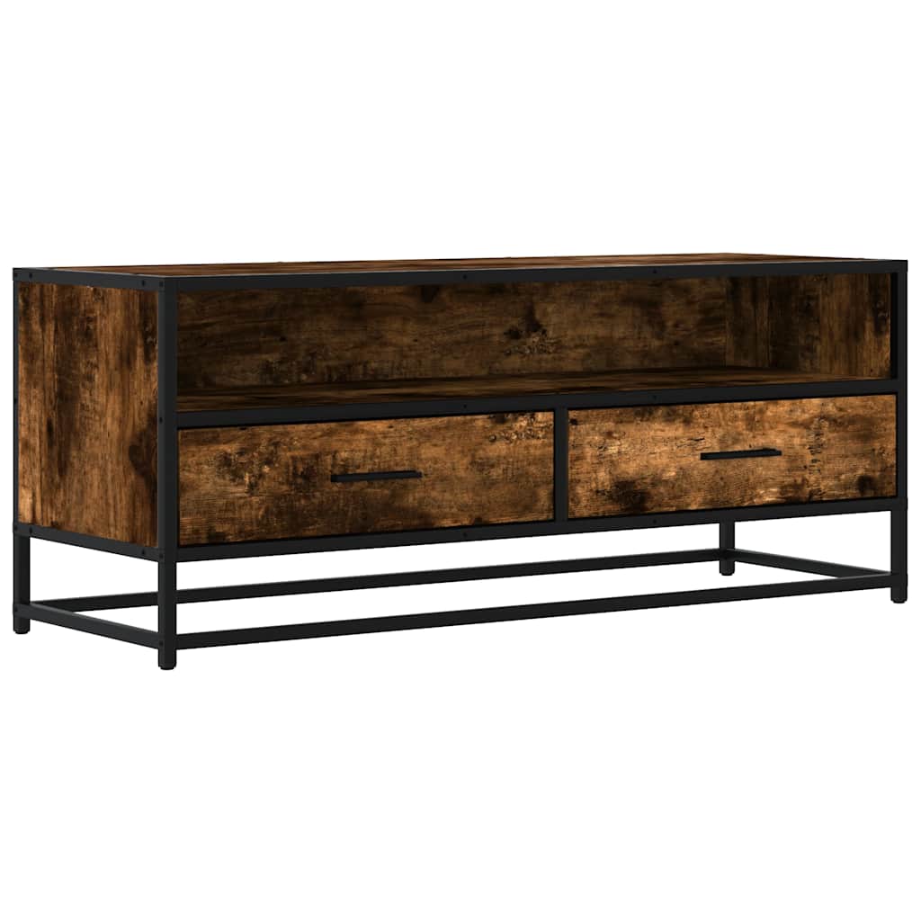 vidaXL TV Cabinet Smoked Oak 100x34.5x40 cm Engineered Wood and Metal 2