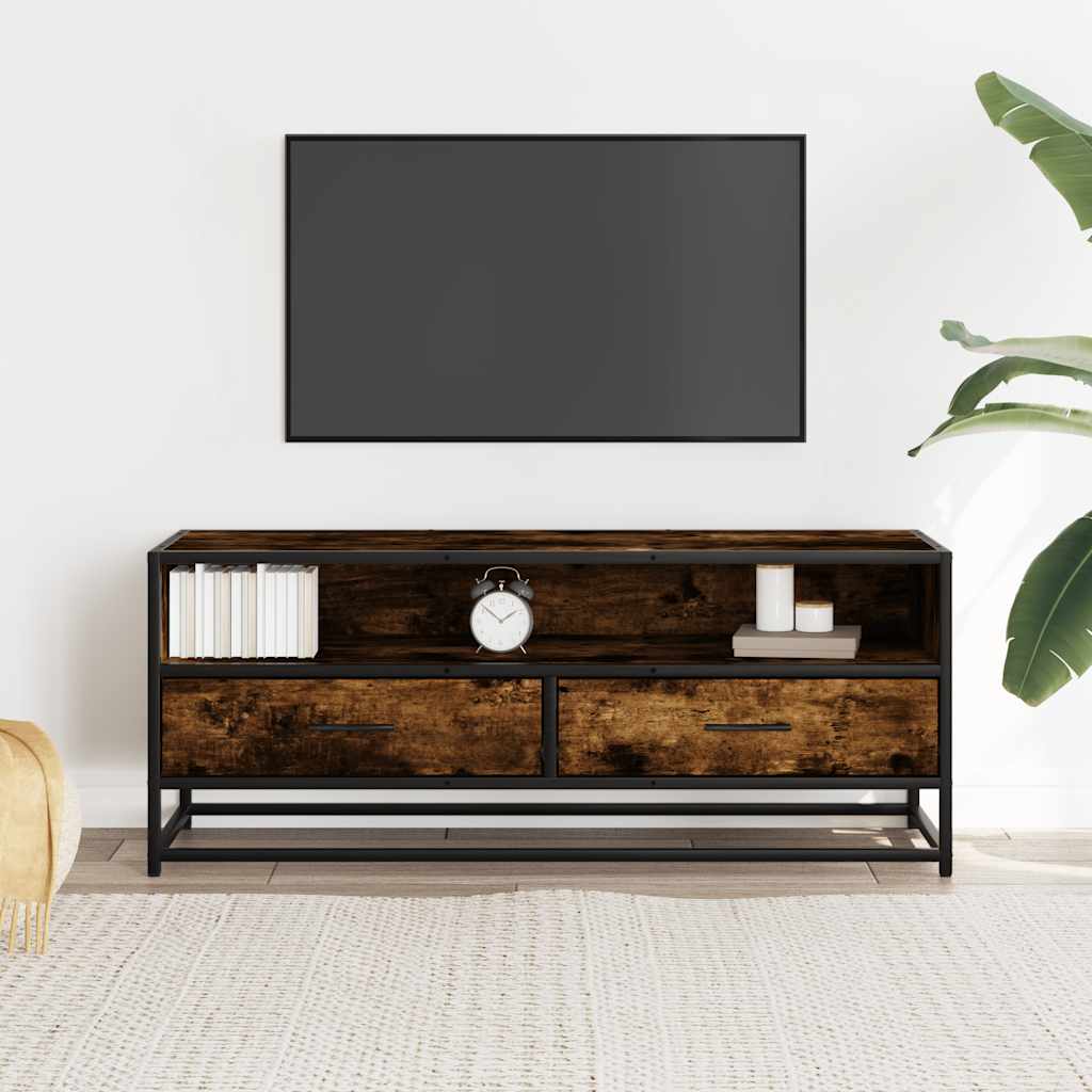 vidaXL TV Cabinet Smoked Oak 100x34.5x40 cm Engineered Wood and Metal 3