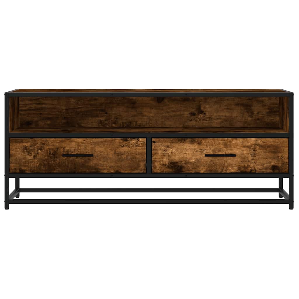 vidaXL TV Cabinet Smoked Oak 100x34.5x40 cm Engineered Wood and Metal 4