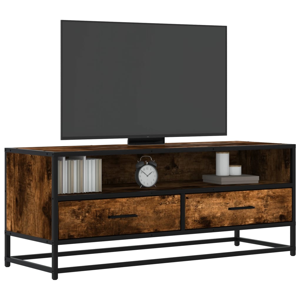 vidaXL TV Cabinet Smoked Oak 100x34.5x40 cm Engineered Wood and Metal 1