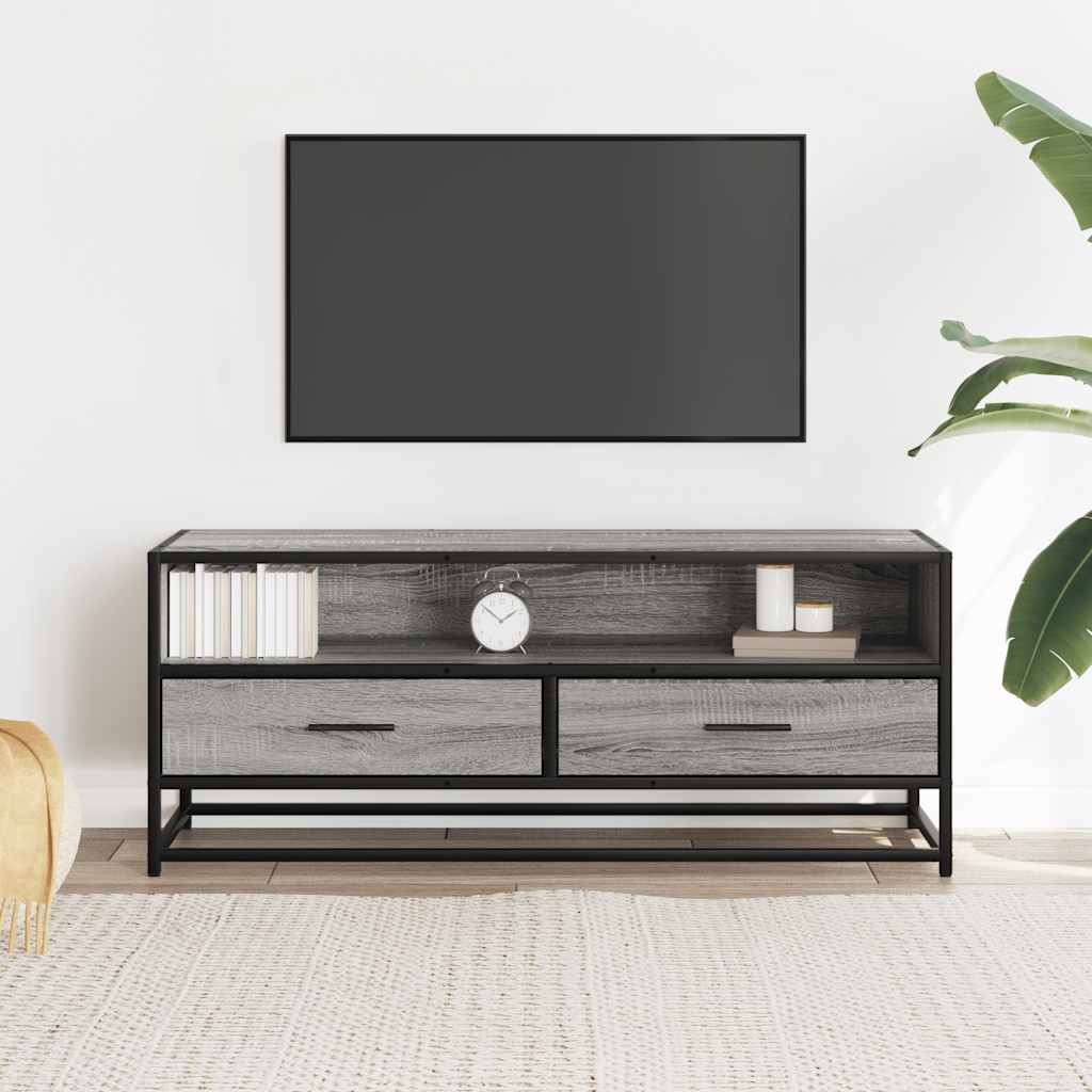 vidaXL TV Cabinet Grey Sonoma 100x34.5x40 cm Engineered Wood and Metal 3