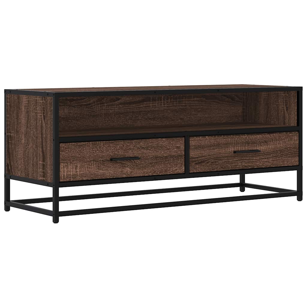 vidaXL TV Cabinet Brown Oak 100x34.5x40 cm Engineered Wood and Metal 2