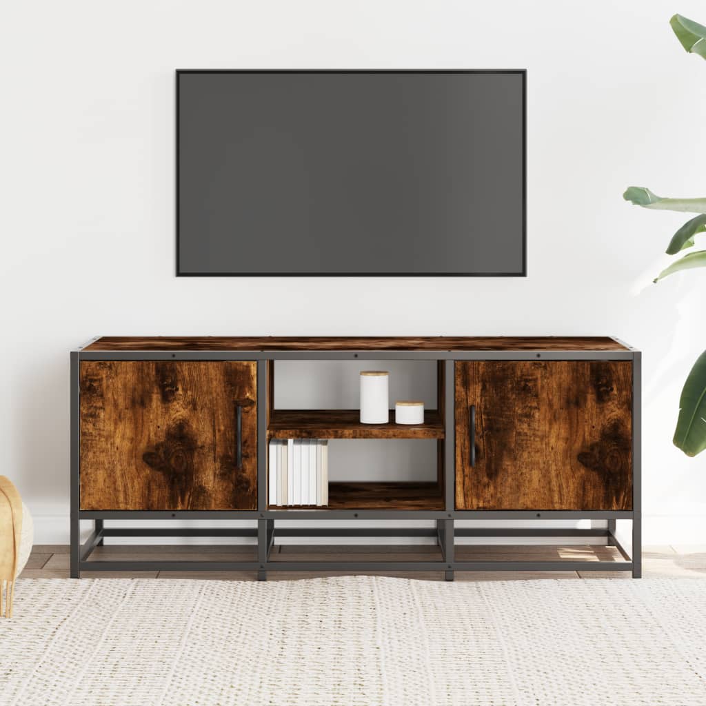 vidaXL TV Cabinet Smoked Oak 100x35x41 cm Engineered Wood and Metal 3