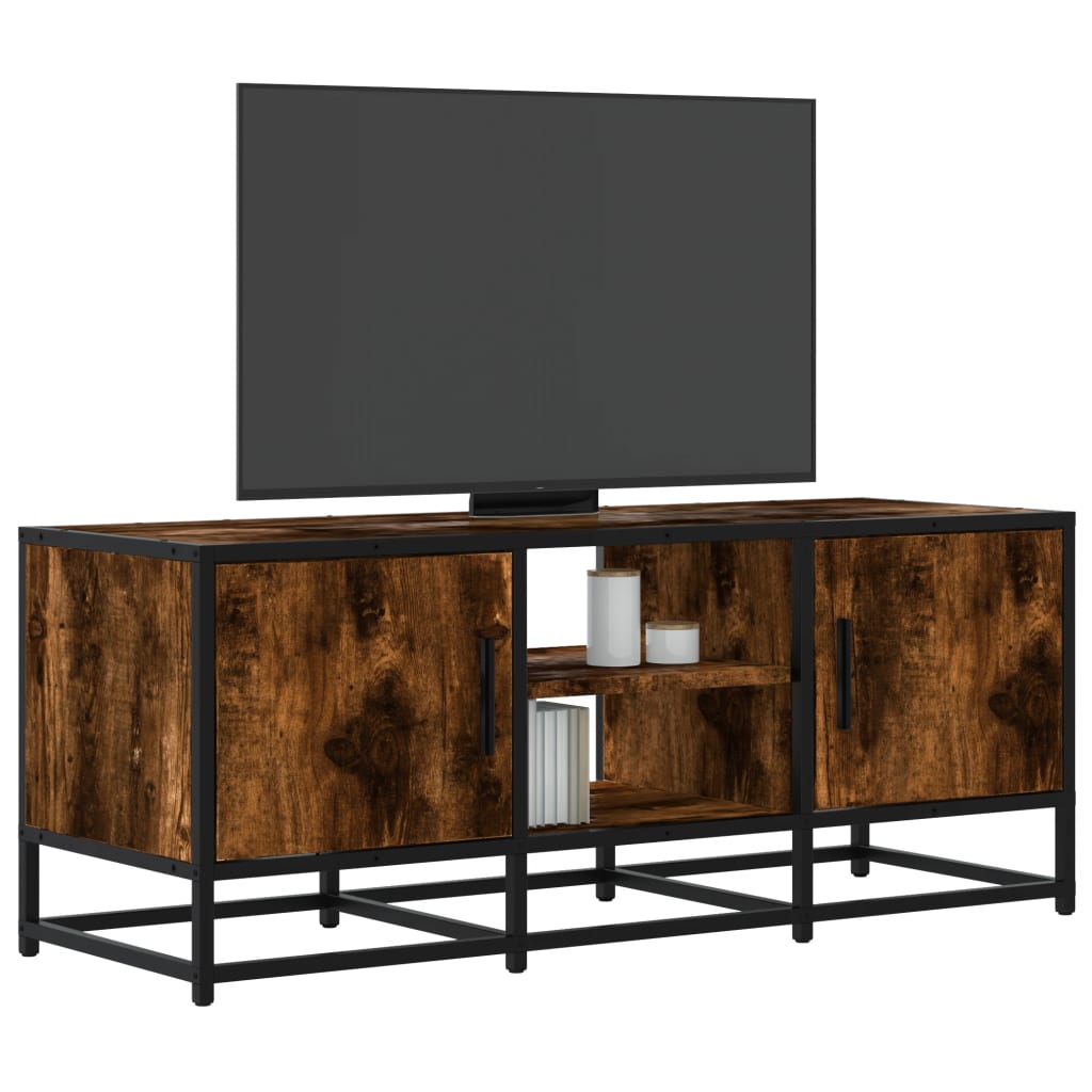 vidaXL TV Cabinet Smoked Oak 100x35x41 cm Engineered Wood and Metal 1