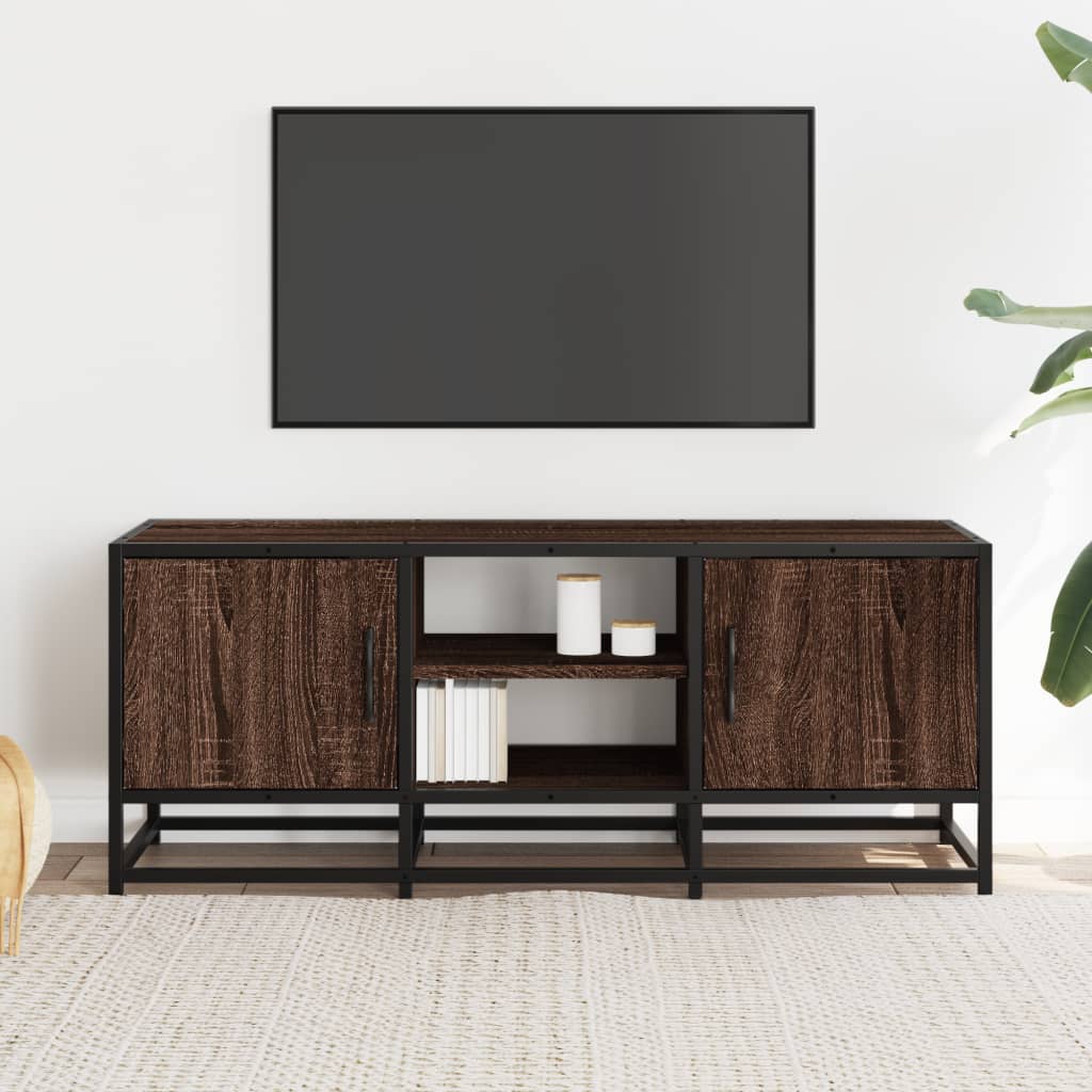 vidaXL TV Cabinet Brown Oak 100x35x41 cm Engineered Wood and Metal 3