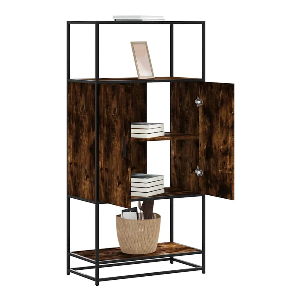 Highboard 68x35x139 cm Engineered Wood and Metal Smoked oak
