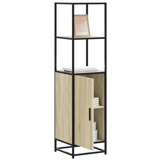 vidaXL Highboard Sonoma Oak Engineered Wood and Metal with the cabinet door open to show internal shelves