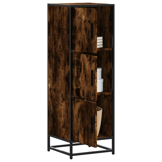 vidaXL Highboard Smoked Oak Engineered Wood and Metal, a tall narrow cabinet with three doors and a metal frame