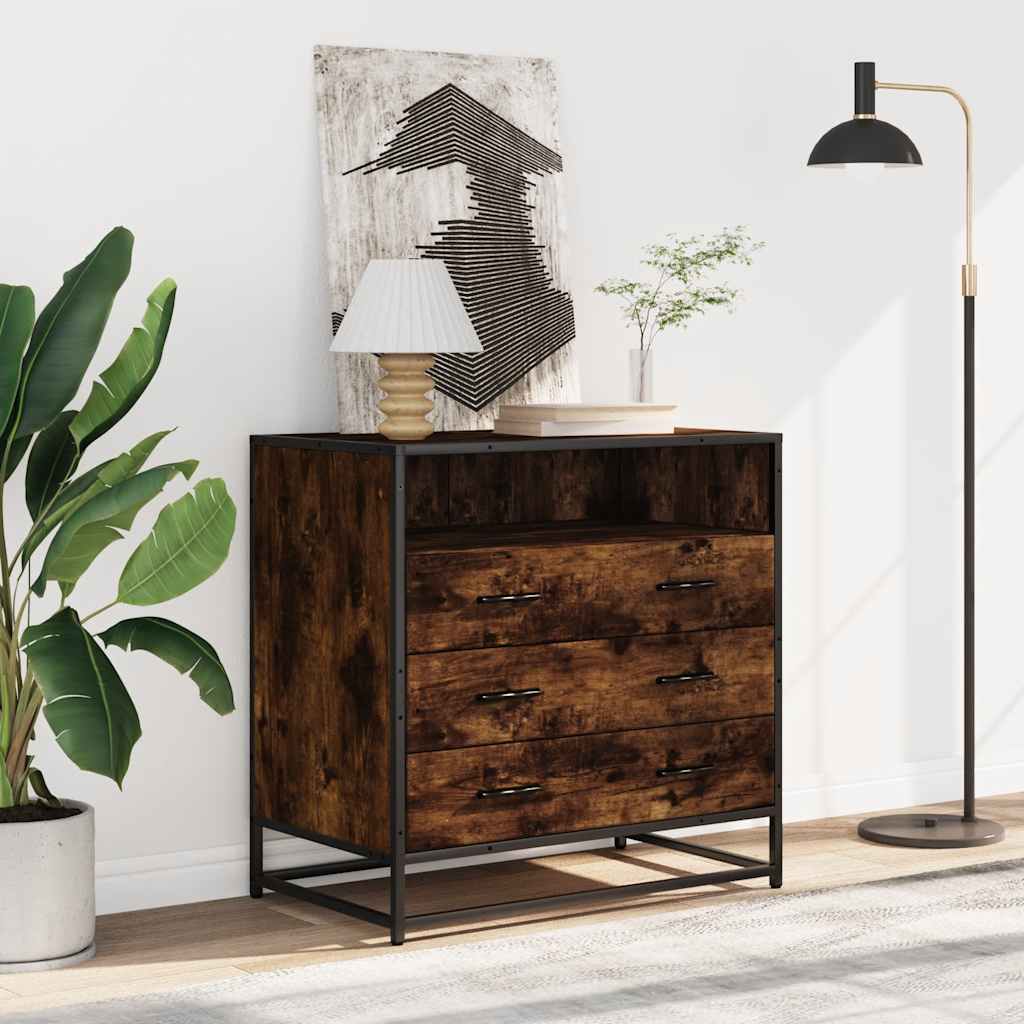 vidaXL Drawer Cabinet Smoked Oak 70x41x70 cm Engineered Wood 3