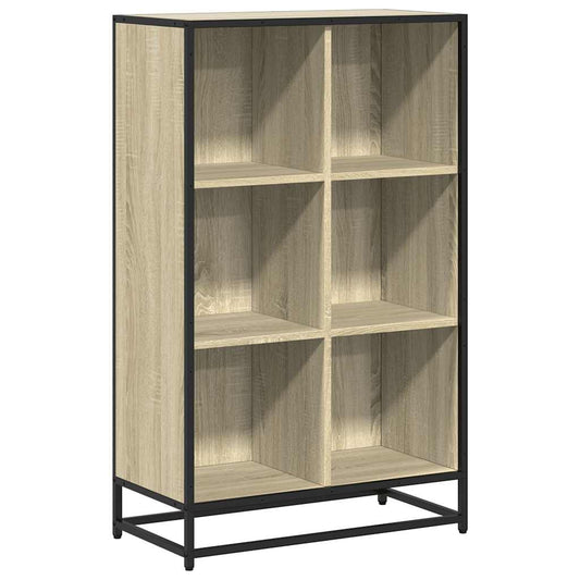 The open bookcase has a sonoma oak effect finish and a black metal frame
