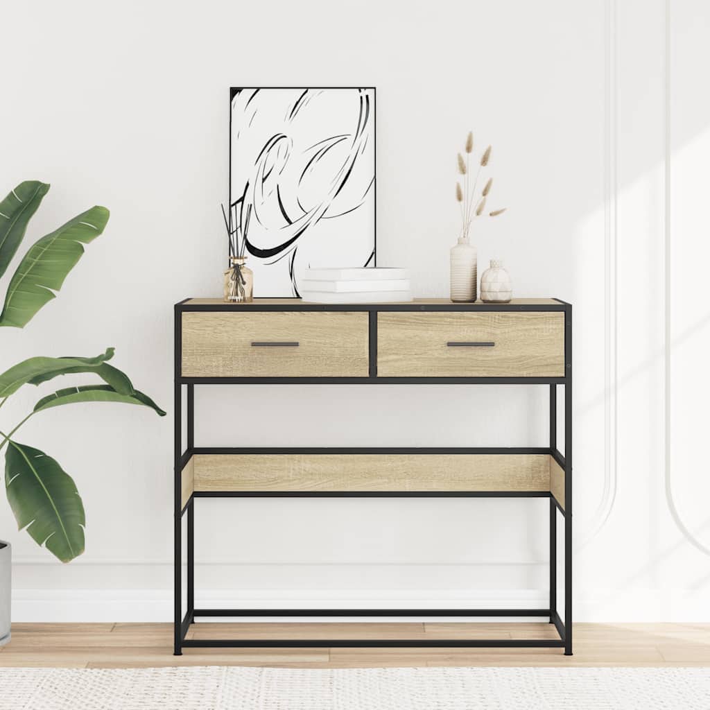 vidaXL Console Table Sonoma Oak 90x35x80 cm Engineered Wood 3
