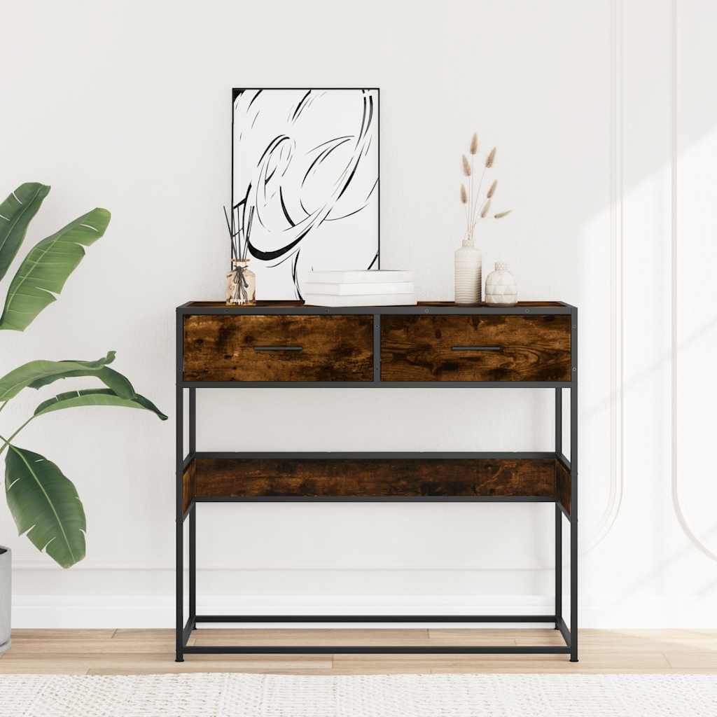 vidaXL Console Table Smoked Oak 90x35x80 cm Engineered Wood 3