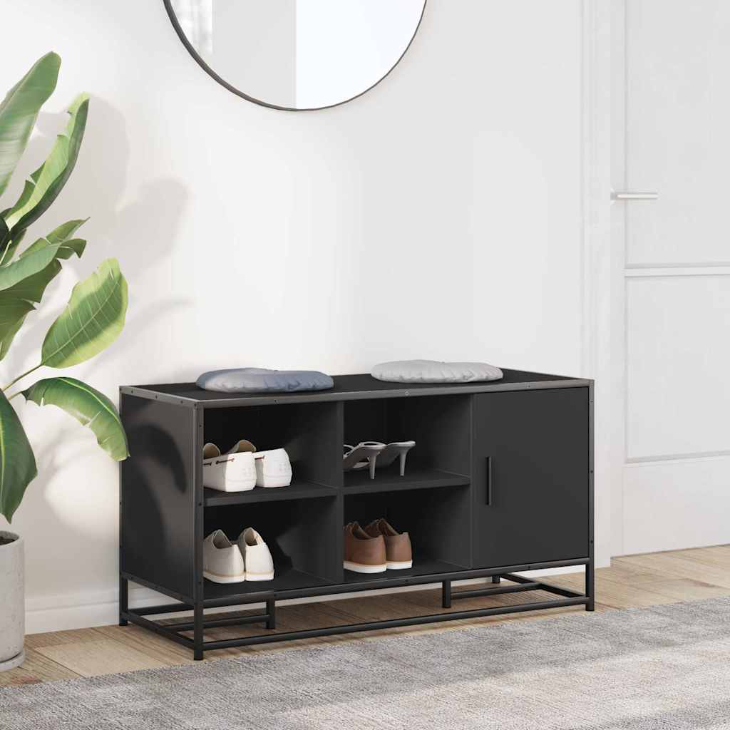 vidaXL Shoe Bench Black 100x40x53.5 cm Engineered Wood and Metal 3
