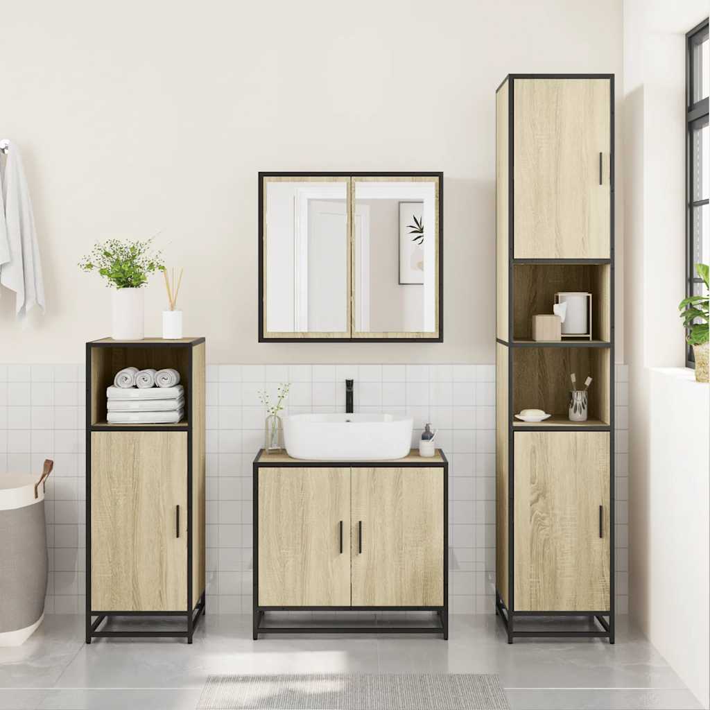 vidaXL Bathroom Cabinet Sonoma Oak 35x37.5x100 cm Engineered Wood 3