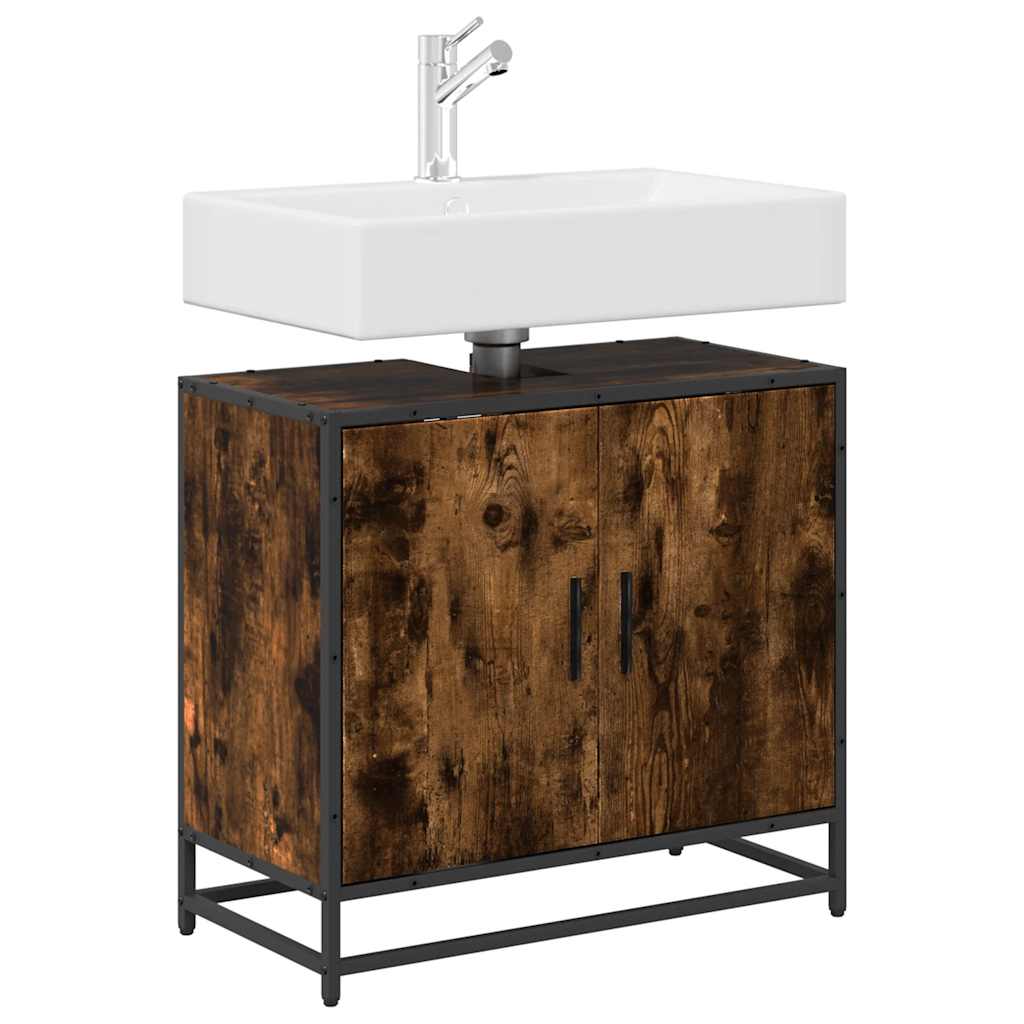 vidaXL Bathroom Sink Cabinet Smoked Oak 65x33x60 cm Engineered Wood 4