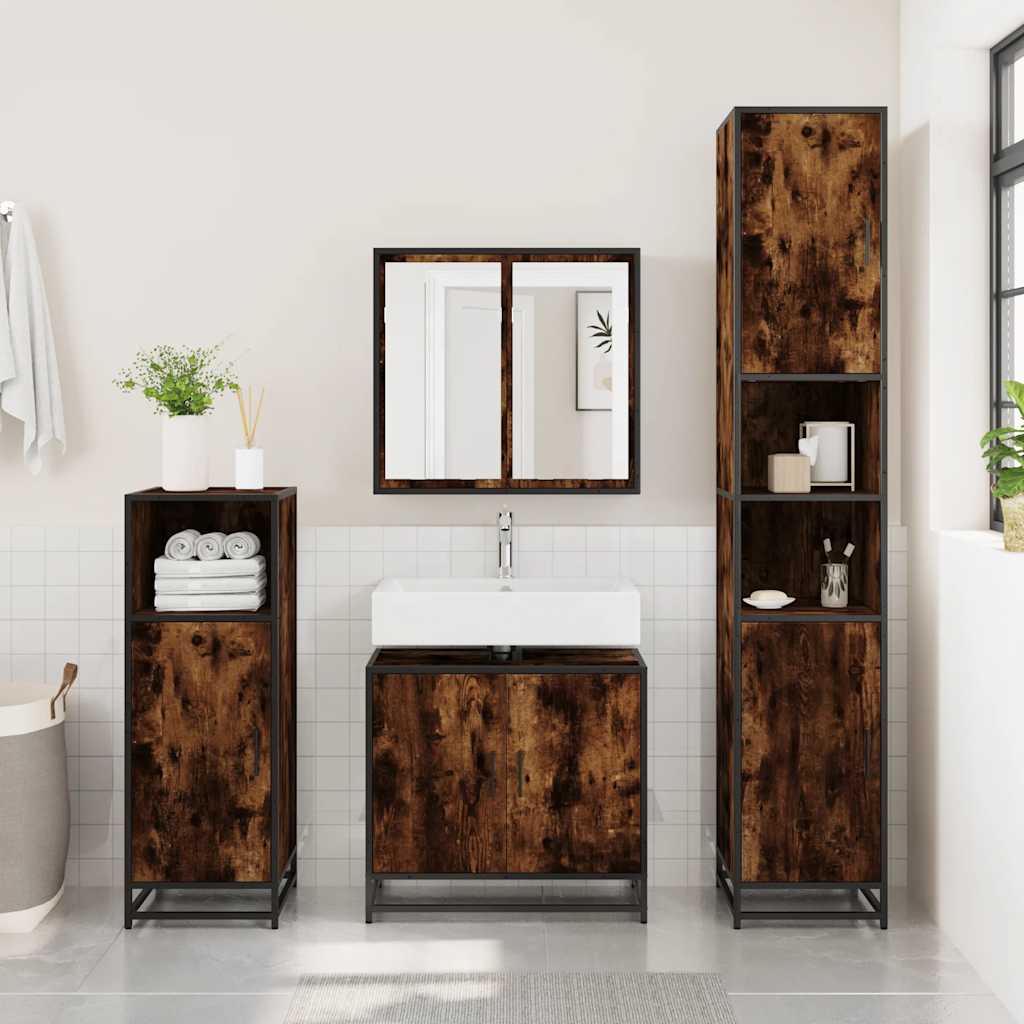 vidaXL Bathroom Sink Cabinet Smoked Oak 65x33x60 cm Engineered Wood 1