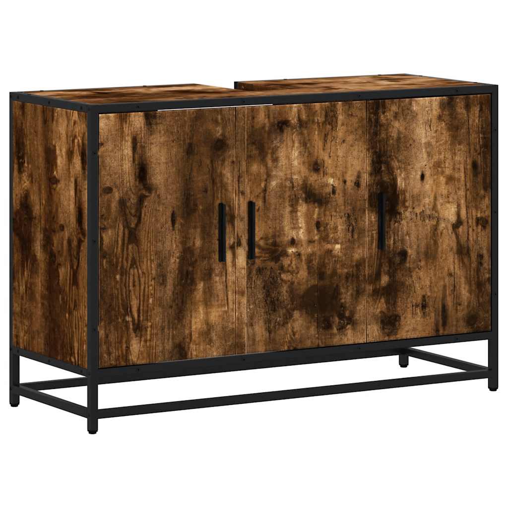 vidaXL Bathroom Sink Cabinet Smoked Oak 90x33x60 cm Engineered Wood 2