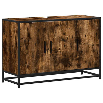 vidaXL Bathroom Sink Cabinet Smoked Oak 90x33x60 cm Engineered Wood 2