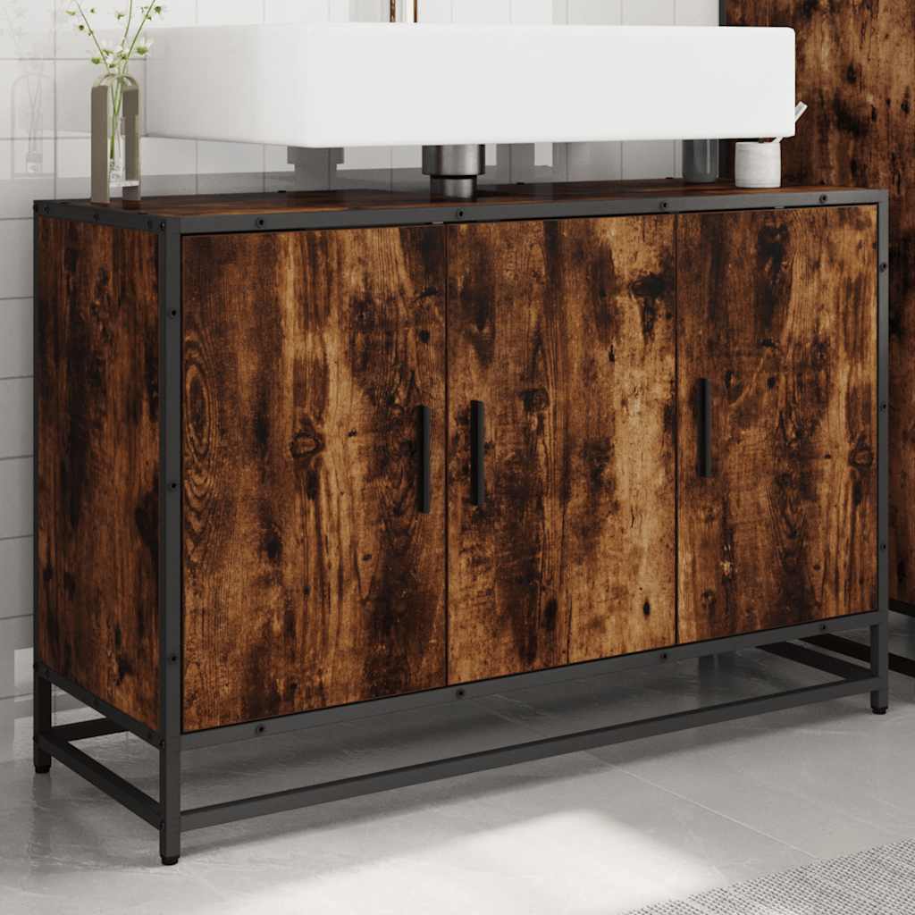 vidaXL Bathroom Sink Cabinet Smoked Oak 90x33x60 cm Engineered Wood 3