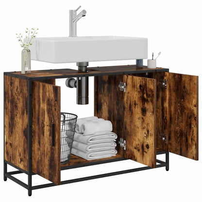 vidaXL Bathroom Sink Cabinet Smoked Oak 90x33x60 cm Engineered Wood 4