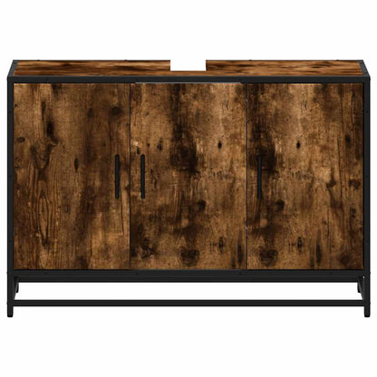 vidaXL Bathroom Sink Cabinet Smoked Oak 90x33x60 cm Engineered Wood 5