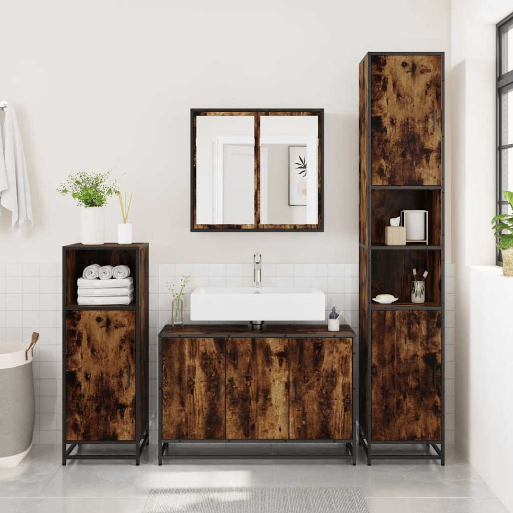 vidaXL Bathroom Sink Cabinet Smoked Oak 90x33x60 cm Engineered Wood 1