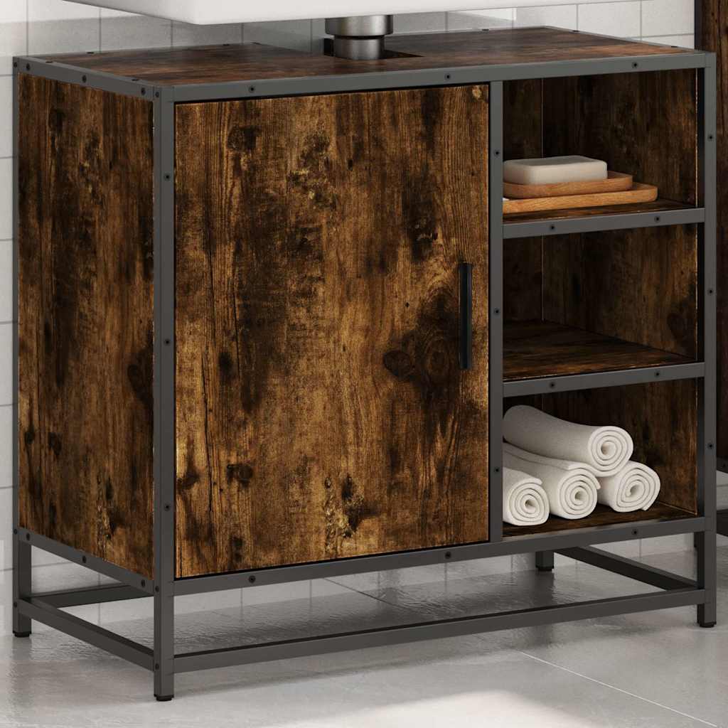 vidaXL Bathroom Sink Cabinet Smoked Oak 65x33x60 cm Engineered Wood 4