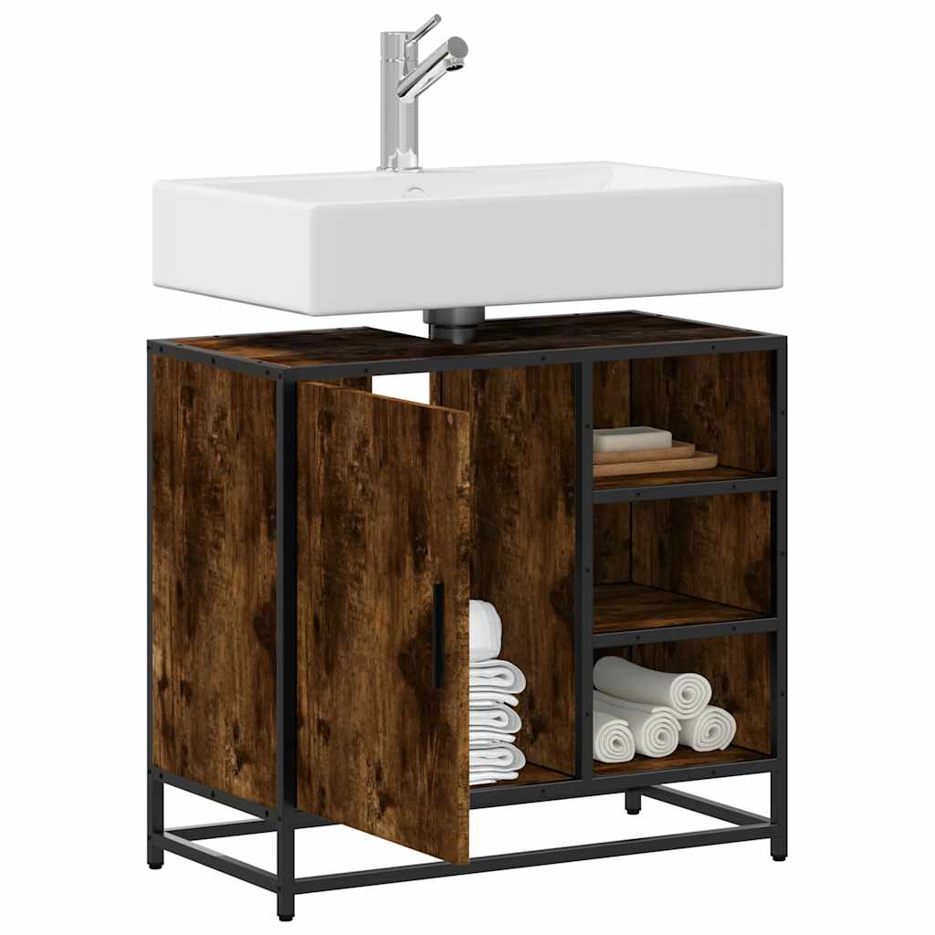 vidaXL Bathroom Sink Cabinet Smoked Oak 65x33x60 cm Engineered Wood 1