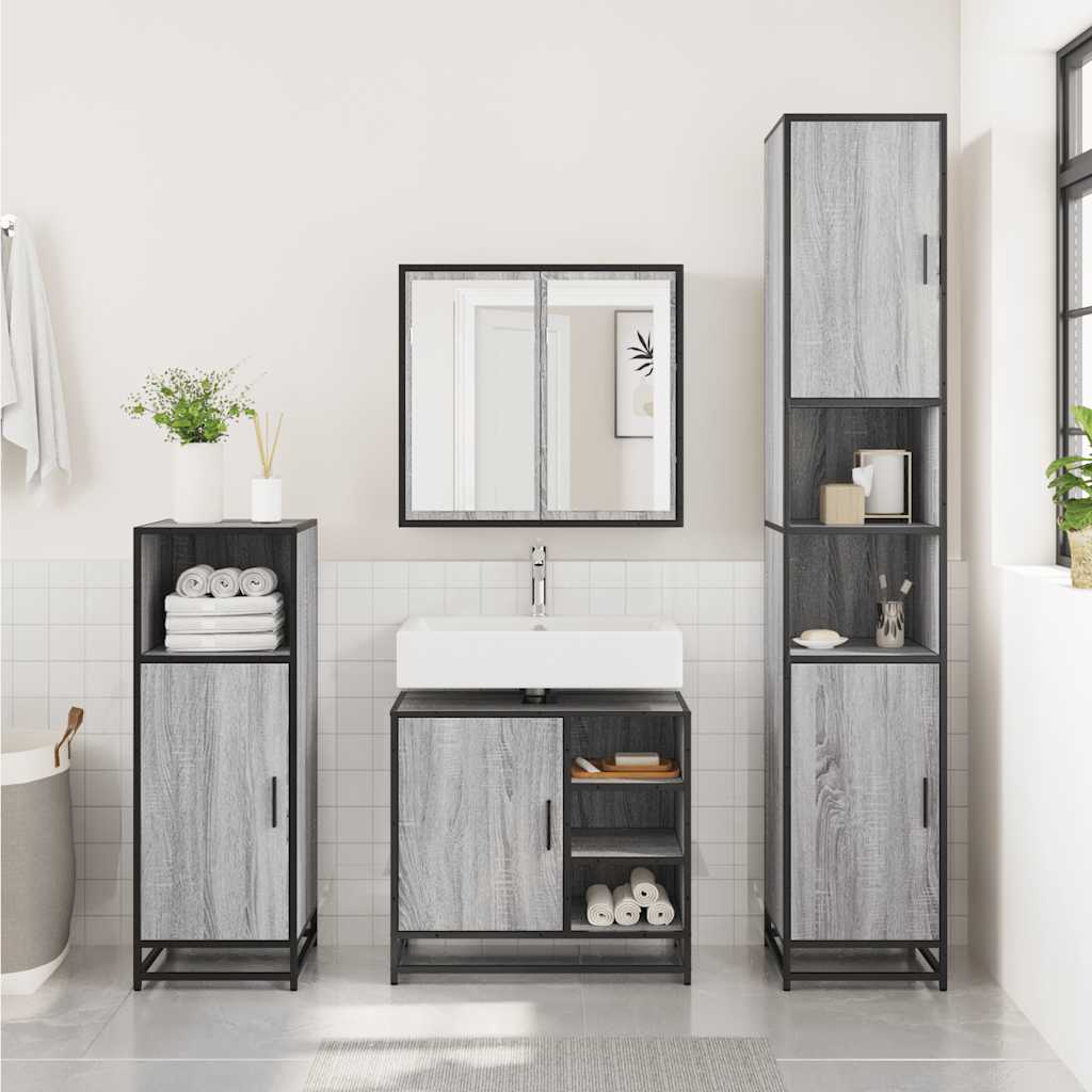 vidaXL Bathroom Sink Cabinet Grey Sonoma 65x33x60 cm Engineered Wood 3