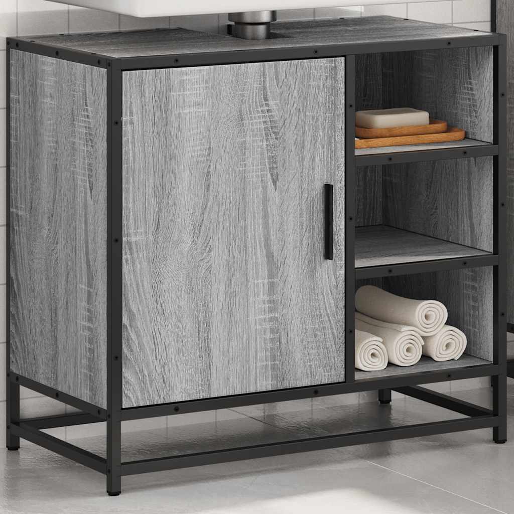 vidaXL Bathroom Sink Cabinet Grey Sonoma 65x33x60 cm Engineered Wood 4