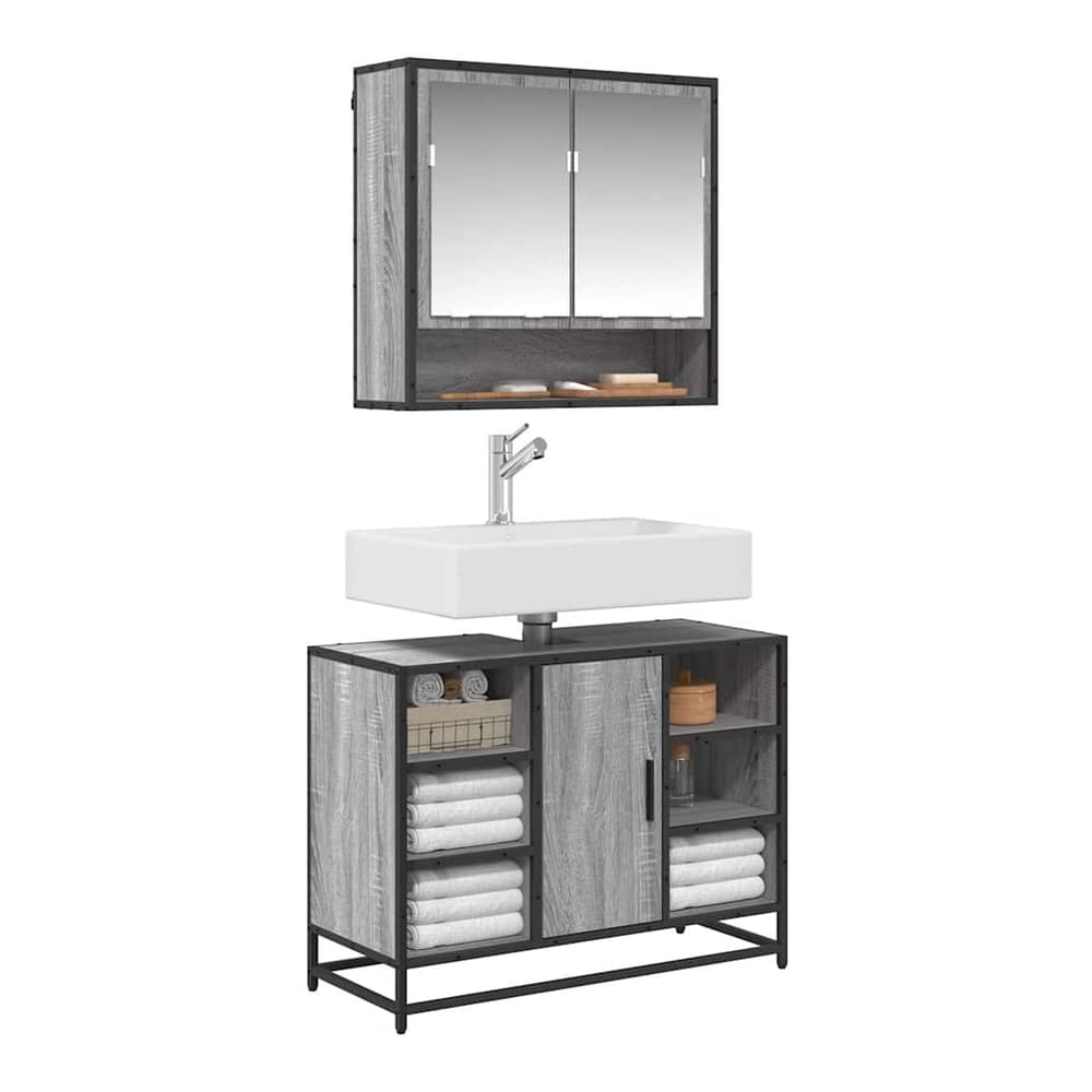 Bathroom Sink Cabinet 80x33x60 cm Engineered Wood Grey sonoma