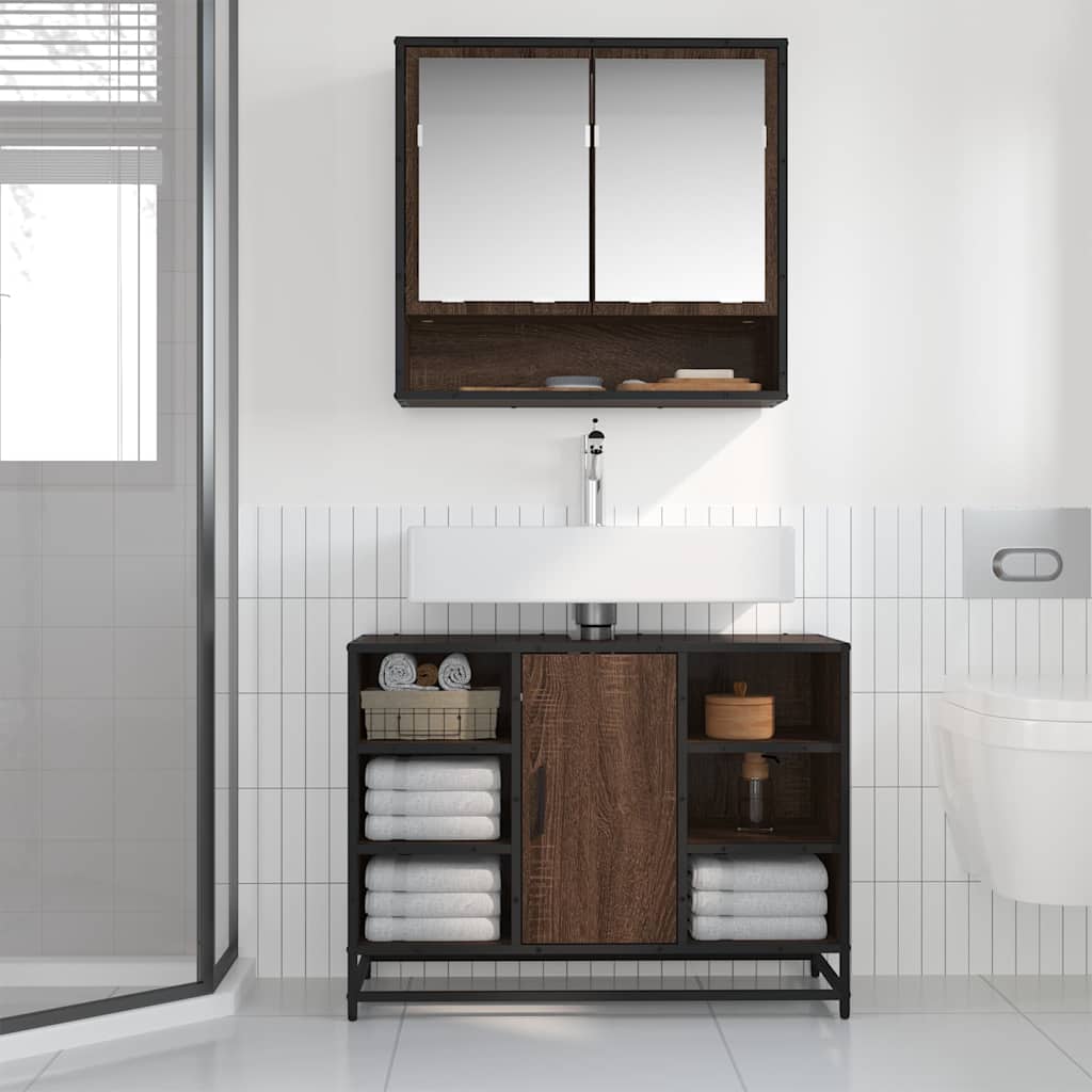 vidaXL Bathroom Sink Cabinet Brown Oak 80x33x60 cm Engineered Wood 3